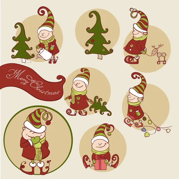 Vector Set of Christmas Gnome — Stock Vector