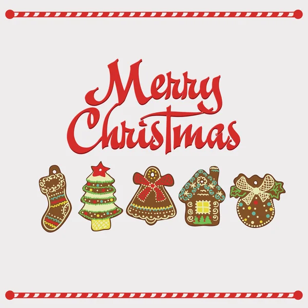 Tarjeta de Navidad vectorial. Pan de jengibre — Vector de stock