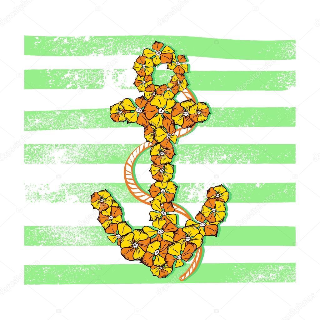 Vector Summer Print Anchor with Flowers
