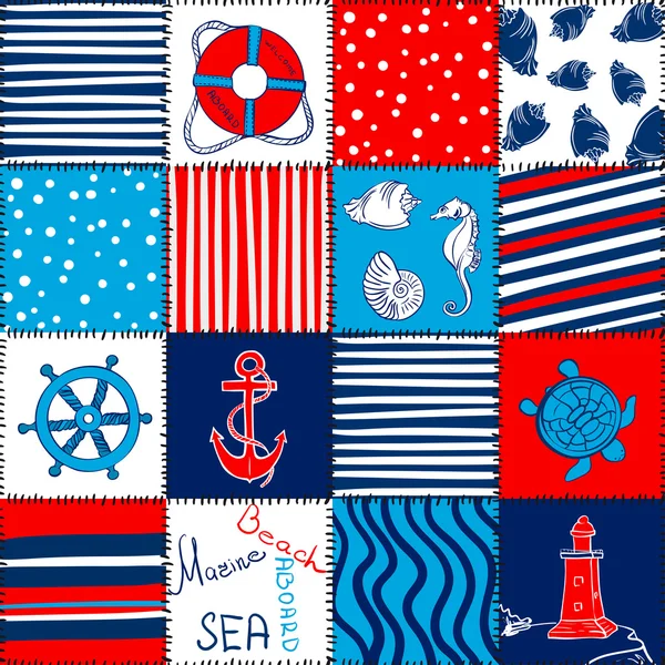 Padrão sem costura Vector Sea Patchwork —  Vetores de Stock