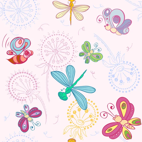 Vector patrón agradable con insectos divertidos — Vector de stock