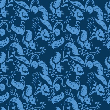 Vektör mavi Dikişsiz çiçek süsleme desen