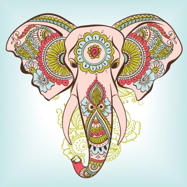 Vector Elephant on the Henna Indian Ornament clipart