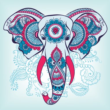 Vector Elephant on the Henna Indian Ornament