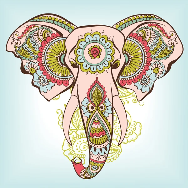 Vector Elephant on the Henna Indian Ornament — Stock Vector