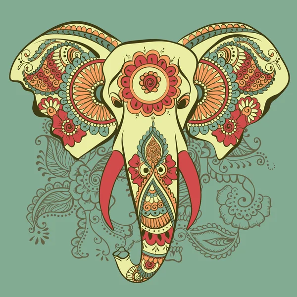 Vector Elephant on the Henna Indian Ornament — Stock Vector
