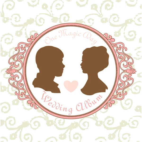 Vector Just married Silhouette in Vintage Frame — Stock Vector