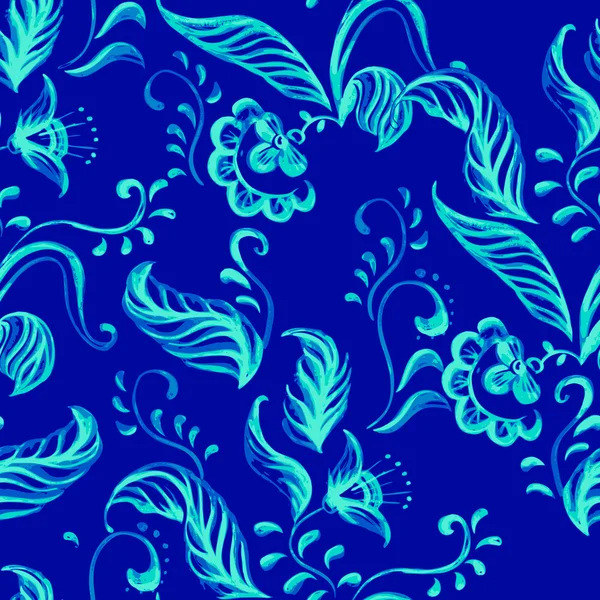 ベクトル青シームレスな花飾りパターン — ストックベクタ