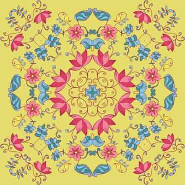 Vektör sorunsuz doku çiçek ve yaprakları ile.