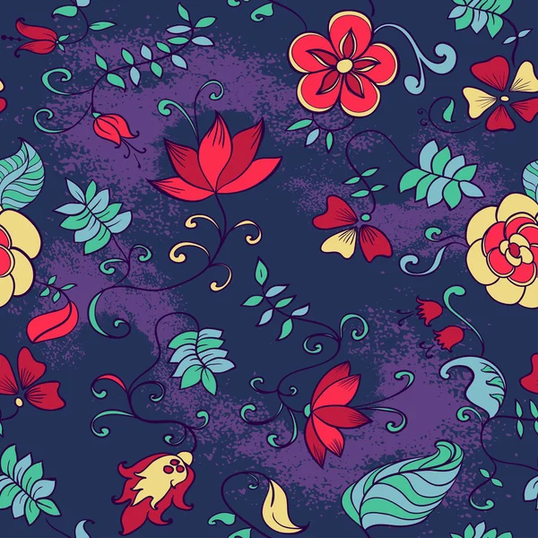 Texture sans couture vectorielle avec fleurs et feuilles . — Image vectorielle