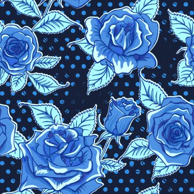  Beautiful Blue Roses Background. Floral Seamless Pattern