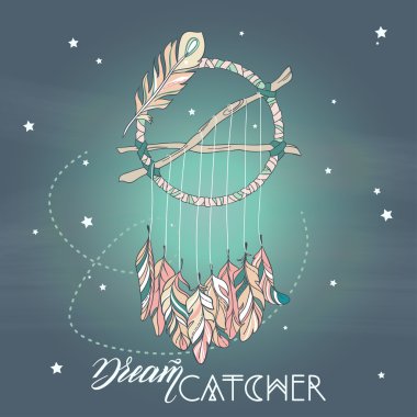 Vektör Dreamcatcher muska. Etnik illüstrasyon, kabile