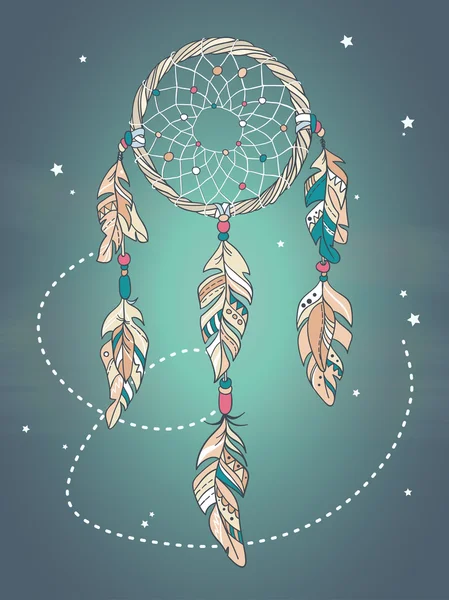 Vector Dreamcatcher Amulet. Ilustrație etnică, tribală — Vector de stoc