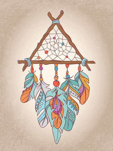 Amuleto Vector Dreamcatcher. Ilustração étnica, tribal —  Vetores de Stock