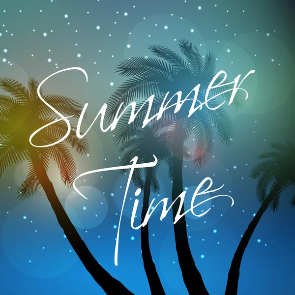 Hora de verano, palma, cielo, viajes, fondo, fiesta — Vector de stock