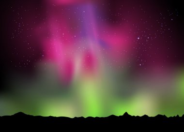 Vektör çizimi Kuzey ışıkları aurora gökyüzünde, kolay tüm düzenlenebilir