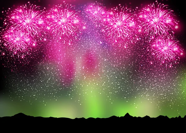 Gott nytt år 2015 fyrverkerier på himlen och borealis bakgrund, ea — Stock vektor