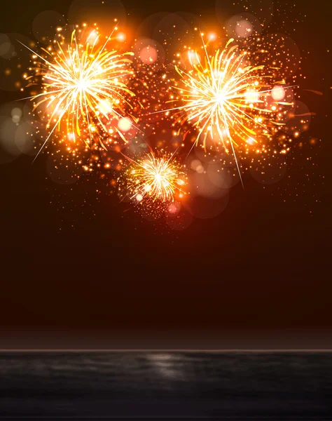 Feliz Año Nuevo 2015 cielo y mar concepto de fuegos artificiales, fácil editable — Archivo Imágenes Vectoriales