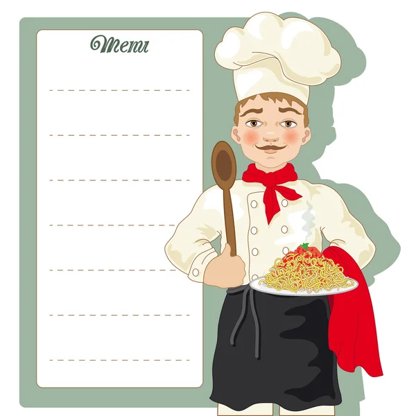 Chef italiano con espaguetis — Vector de stock