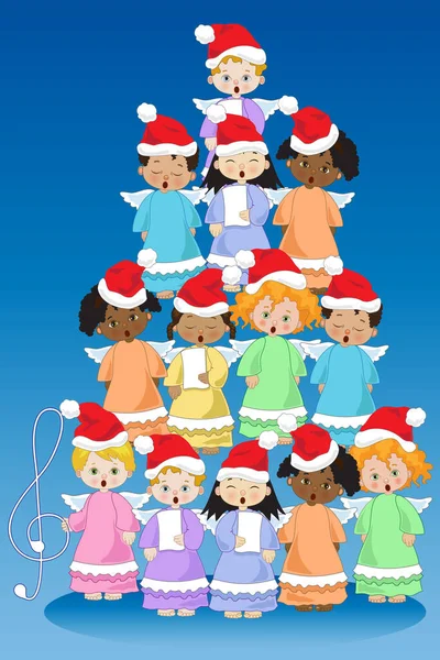 Coro Niños Forma Árbol Navidad — Archivo Imágenes Vectoriales