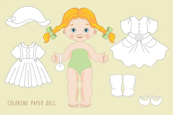 Poupée Papier Avec Des Vêtements Colorer Collection Pour Jeu Filles — Image vectorielle