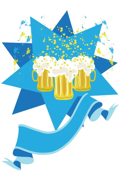 Ilustração Com Jarros Cerveja Acima Estrelas Azuis Banner Para Escrever —  Vetores de Stock