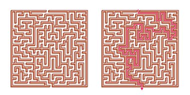 Vektör 3D / Isometric Easy Square Labirent - Dahil Çözümlü Labirent. Koordinasyon, Sorun Çözme, Karar Verme Yetenekleri Testi için Komik & Eğitici Zihin Oyunu.