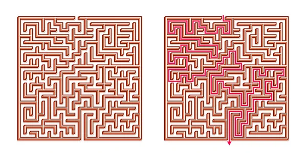 Vektör 3D / Isometric Easy Square Labirent - Dahil Çözümlü Labirent. Koordinasyon, Sorun Çözme, Karar Verme Yetenekleri Testi için Komik & Eğitici Zihin Oyunu.