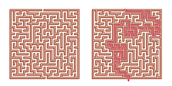 Vektor Isometric Easy Square Maze Labyrinth Included Solution Dalam Bahasa - Stok Vektor