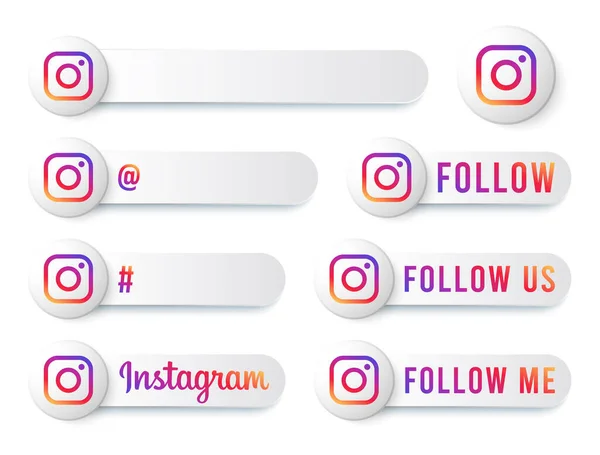 Colección Botones Instagram Con Logotipo Multicolor Etiquetas Blancas Redes Sociales — Vector de stock