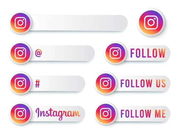 Coleção Botões Instagram Com Logotipo Multicolorido Tags Mídia Social Branca —  Vetores de Stock