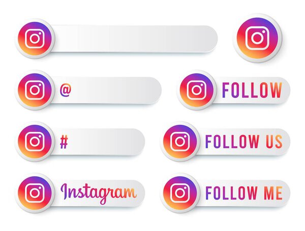 Colección Botones Instagram Con Logotipo Multicolor Etiquetas Blancas Redes Sociales — Vector de stock