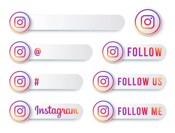 Coleção Botões Instagram Com Logotipo Multicolorido Tags Mídia Social Branca —  Vetores de Stock