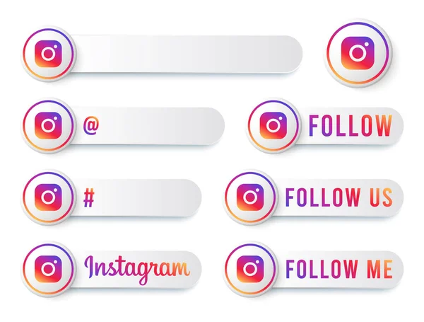 Instagram Buttons Collection Λογότυπο Multicolor Λευκό Social Media Ετικέτες Ορισμός — Διανυσματικό Αρχείο