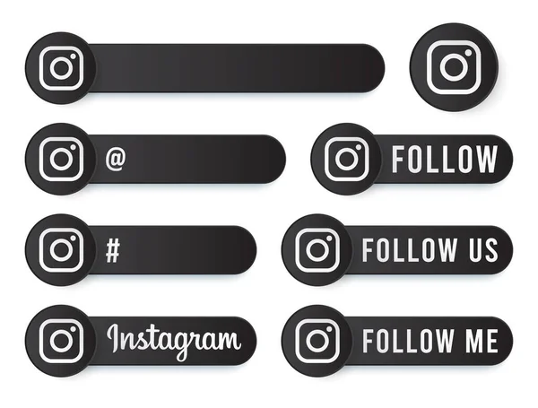 Colección Botones Instagram Con Logotipo Blanco Etiquetas Redes Sociales Negras — Archivo Imágenes Vectoriales