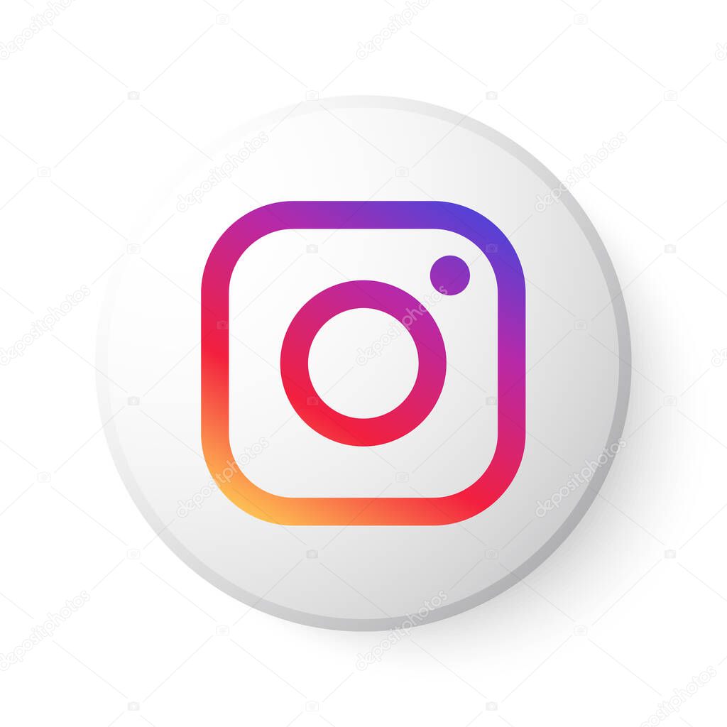 Instagram Circle Button with Multicolor Logo. Social Media Icon with Modern Design for White Background. 3D Round Template with Beautiful Shape for Web Page & Mobile App.