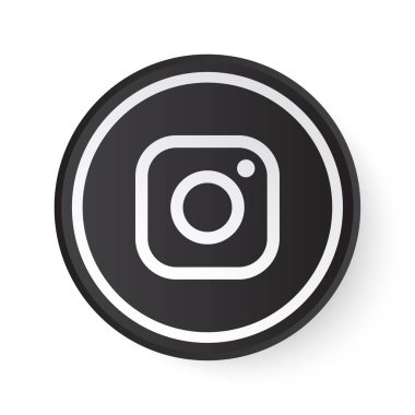 Beyaz logolu Instagram Çemberi Siyah Düğmesi. Beyaz Arkaplan için Modern Tasarım ile Sosyal Medya Simgesi. Web Sayfası & Mobil Uygulaması için Güzel Şekline sahip 3B Yuvarlak Şablon. 
