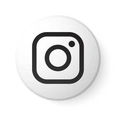 Siyah logolu Instagram Beyaz Düğme. Beyaz Arkaplan için Modern Tasarım ile Sosyal Medya Simgesi. Web Sayfası & Mobil Uygulaması için Güzel Şekline sahip 3B Yuvarlak Şablon.