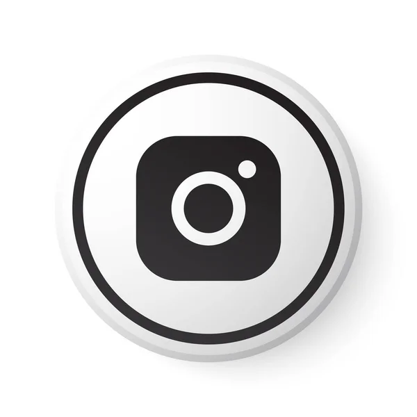 Siyah logolu Instagram Beyaz Düğme. Beyaz Arkaplan için Modern Tasarım ile Sosyal Medya Simgesi. Web Sayfası & Mobil Uygulaması için Güzel Şekline sahip 3B Yuvarlak Şablon.