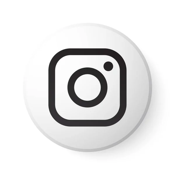 Siyah logolu Instagram Beyaz Düğme. Beyaz Arkaplan için Modern Tasarım ile Sosyal Medya Simgesi. Web Sayfası & Mobil Uygulaması için Güzel Şekline sahip 3B Yuvarlak Şablon.