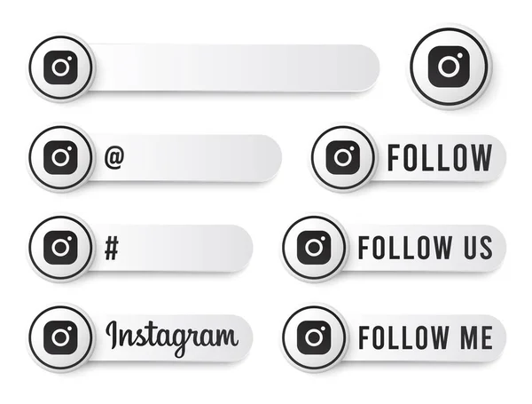 Instagram Buttons Collection Μαύρο Λογότυπο Λευκό Social Media Ετικέτες Ορισμός — Διανυσματικό Αρχείο