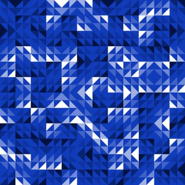 Üçgenli kusursuz Mavi Geometrik Vektör Deseni. Üçgen Şekilli Modern ve Zarif Lüks Özgeçmiş. Kumaş, Albüm, Broşür, Banner, İş Kartı, Poster, El ilanı, Paket Kağıdı veya Kapak İçin Parlak Tekrarlama Kalıbı