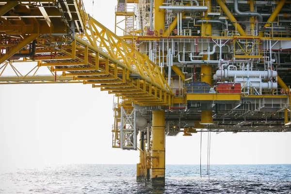 Offshore construction platform for production oil and gas, Oil and gas industry and hard work,Production platform and operation process by manual and auto function, oil and rig industry and operation — Stock Photo, Image