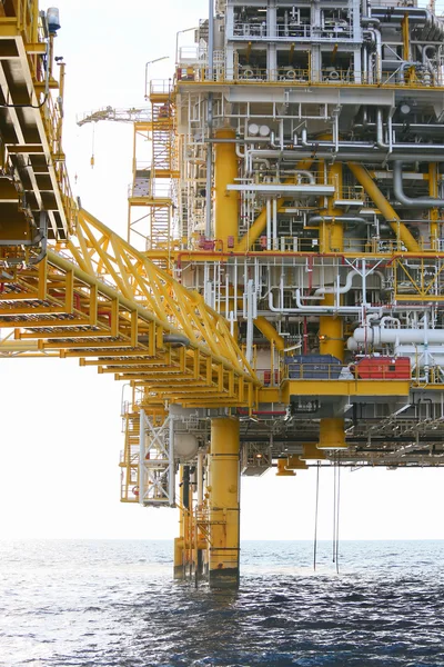 Offshore construction platform for production oil and gas, Oil and gas industry and hard work,Production platform and operation process by manual and auto function, oil and rig industry and operation — Stock Photo, Image