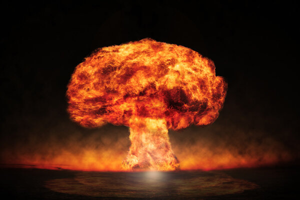 Ядерный взрыв на открытом воздухе. Символ охраны окружающей среды и опасности ядерной энергетики
