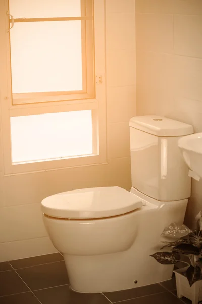 Servizi igienici bianchi in casa moderna, servizi igienici bianchi in camera di pulizia, fluido di lavaggio in bagno, servizi igienici privati in camera moderna, attrezzature interne e servizi igienici moderni, servizi igienici di pulizia . — Foto Stock