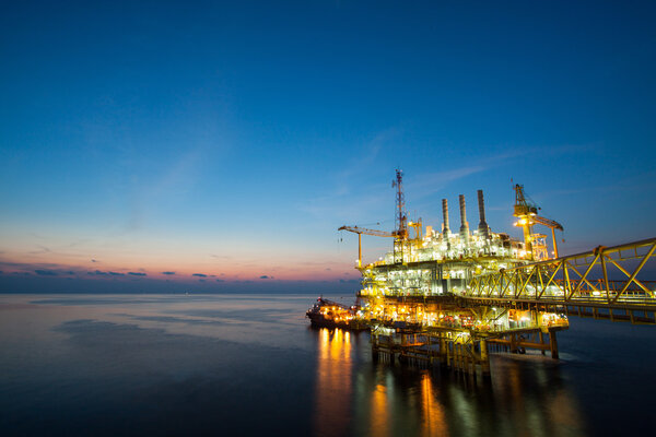 Production platform of oil and gas industry in offshore, The energy of the world, Construction platform in the sea.