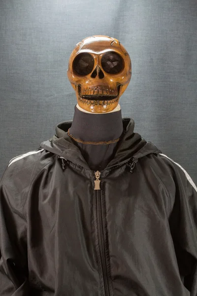 Human skull on a black background. Halloween day or Ghost festival, Ghost on suit. — Stock Photo, Image