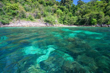 Havadan görünümü, güzel beach, Koh Lipe Satun, Tayland, Thailand, temiz su ve mavi gökyüzü mavi gökyüzünde karşı. Lipe Island, Tayland.