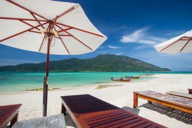 Aerial view of beautiful beach of Koh Lipe against blue sky in Satun, Thailand, Clear water and blue sky. Lipe island, Thailand. clipart